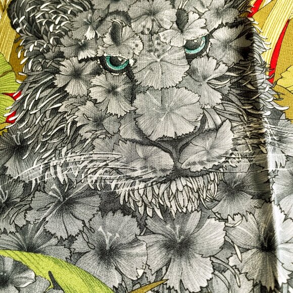 Vintage Salvatore Ferragamo Silk Scarf – Jungle Cubs & Tropical Foliage - Picture 9 of 15